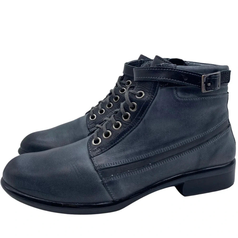 Naot Womens Shoes Kona Boots Sz 6 Gray Black Leather Ankle Lace Up Comfort - Picture 9 of 9